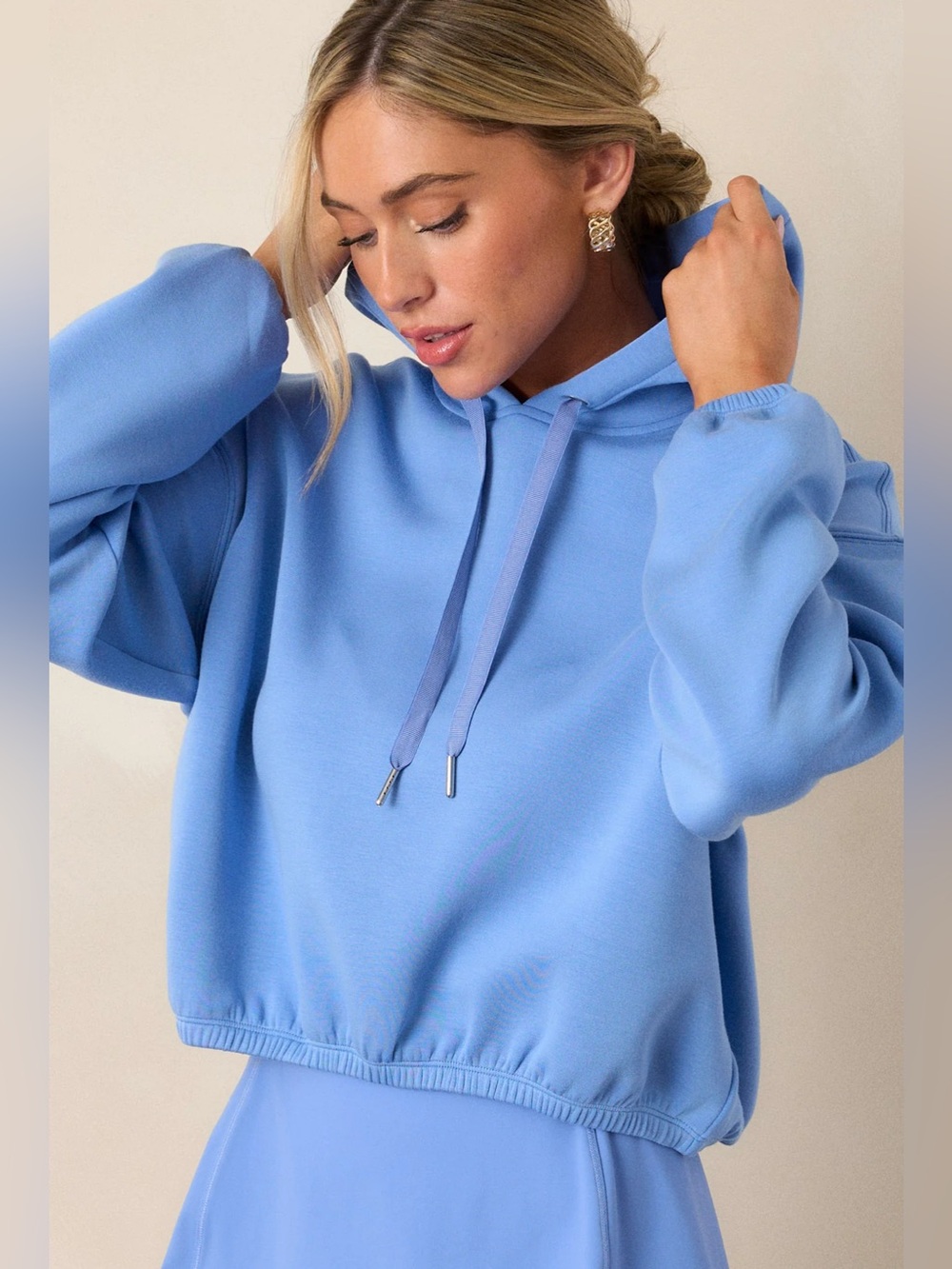 NWT SPANX AirEssentials Cornflower Blue Cinched Cropped Hoodie Small